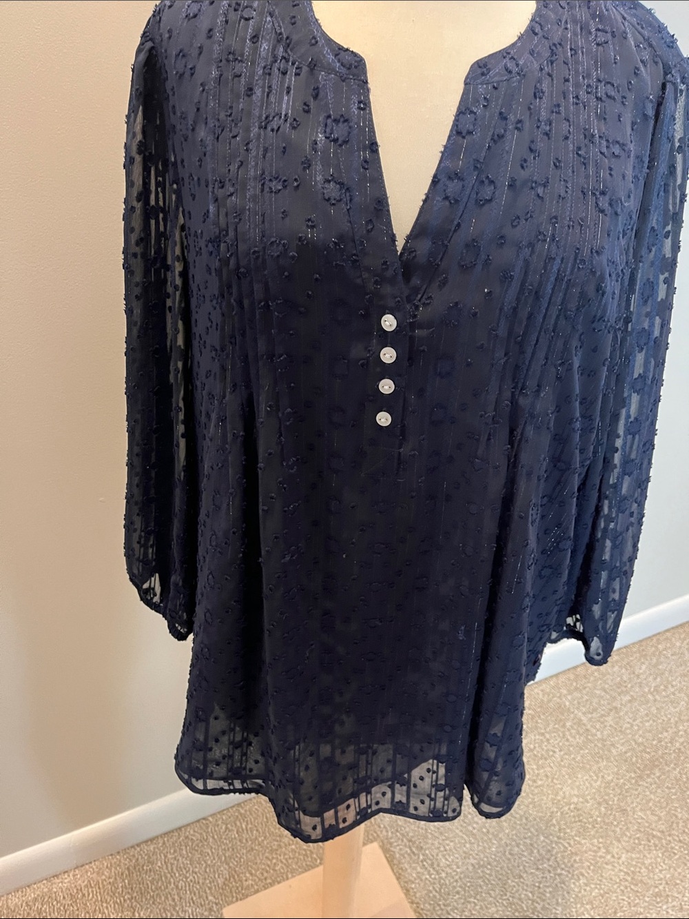 Tommy Hilfiger Navy Textured V-Neck Tunic with Button Placket